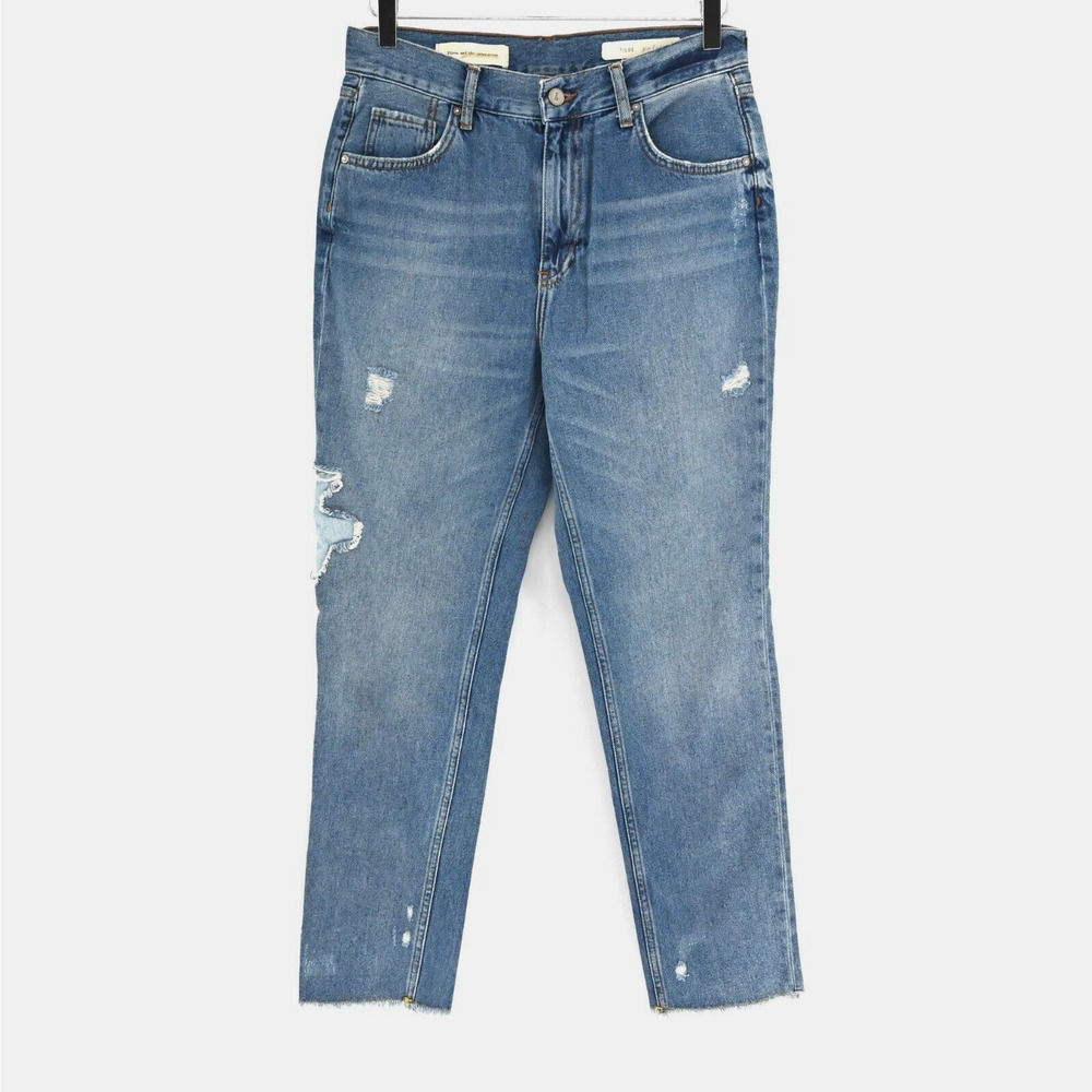ANTHROPOLOGIE Pilcro Letterpress Womens Tilde Jeans Sz 28 High Rise Boho Patch